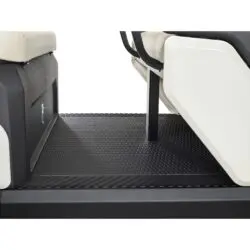 Toro Vista PTV passenger area featuring a close-up of the non-slip textured floor and beige seats, designed for comfort and safety