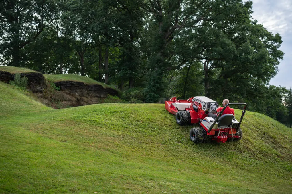 When the Ventrac encounters uneven terrain, the tractor frame will pivot in the center to maintain superior contact with the ground and better weight distribution of the tractor.