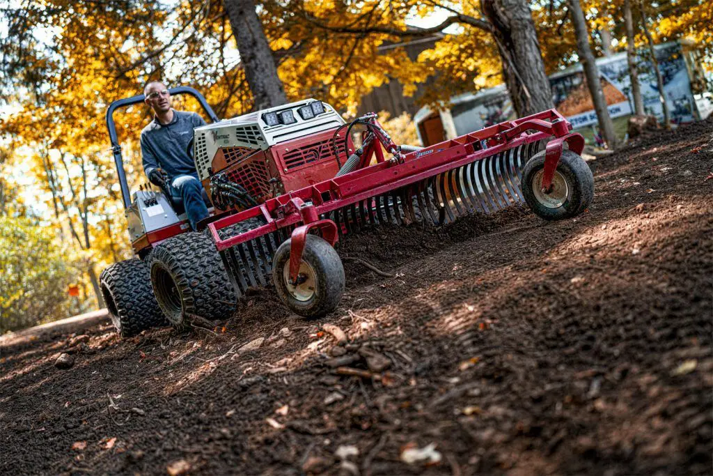 Ventrac 49" Landscape Rake Tractor Attachment - raking public park