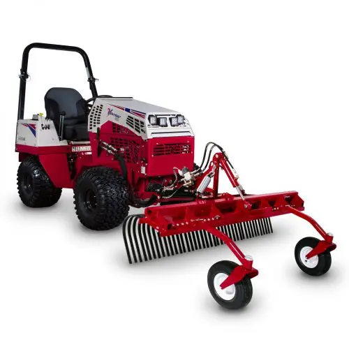 KR502 Ventrac 49″ Landscape Rake Tractor Attachment Ventrac 49" Landscape Rake Tractor Attachment - side view attached to tractor