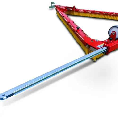 SMG Triangle Brush DB1600F, artificial turf maintenance tool, showing an extended left crossbar and triangular red design.