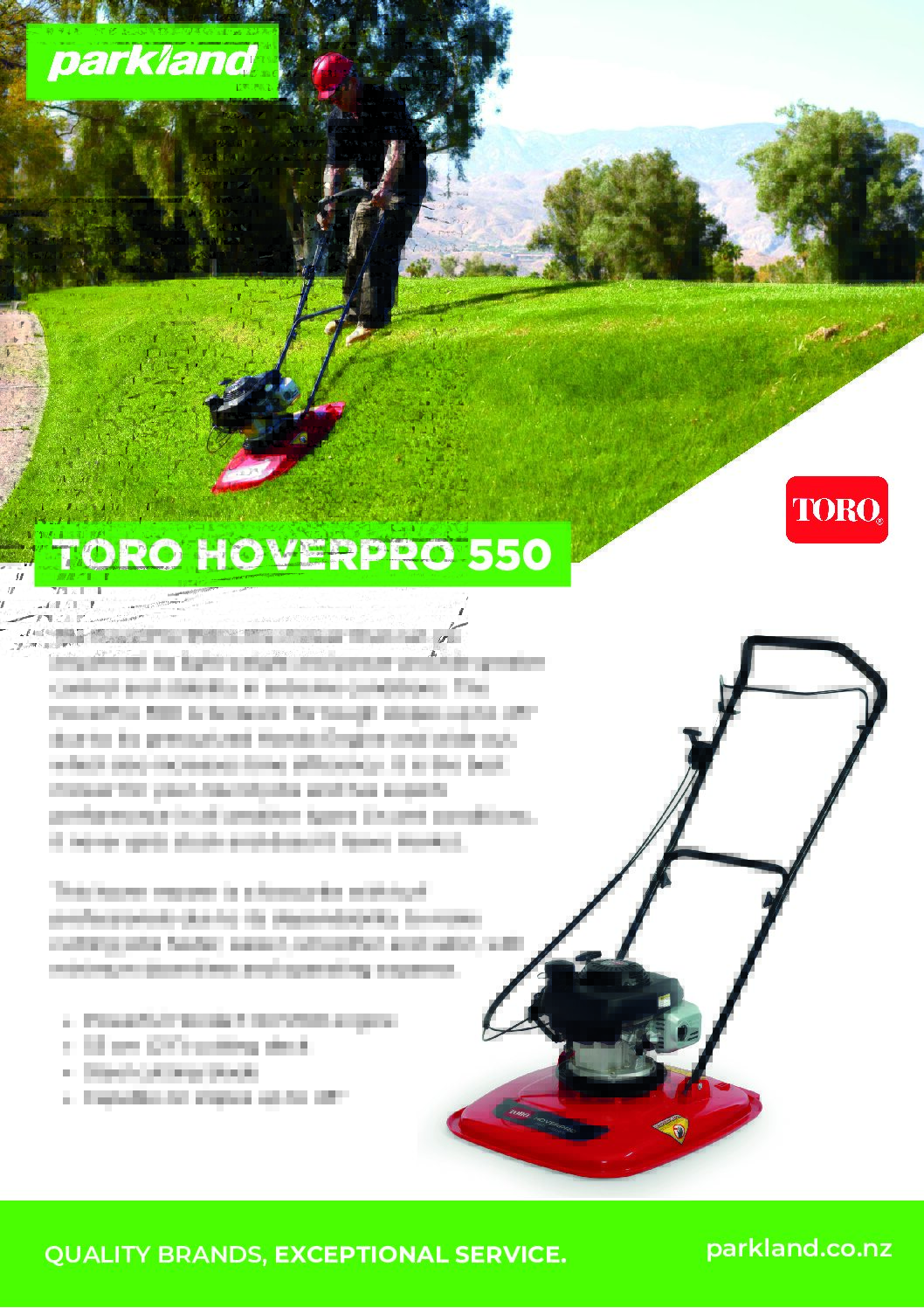 TORO HoverPro Spec Sheet