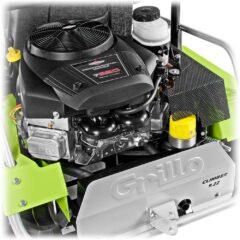 Close-up of the powerful engine and components of the Grillo Climber 9.22 ride-on mower