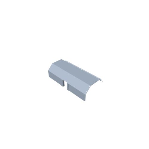 Gray metal tine shield assembly with a flat design and open sides for attachment