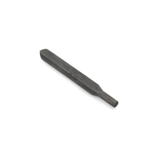 A solid cross tine tool, metallic gray, with a tapered end and flat sides, designed for gardening use