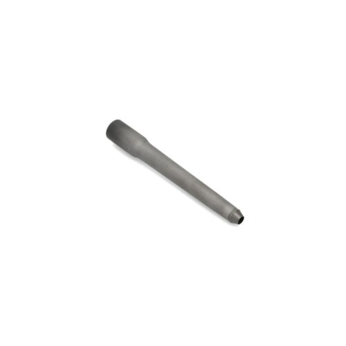A gray carbide hollow tine with a cylindrical shape and hollow end, designed for turf aeration