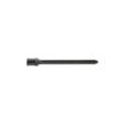 Black metal cross tine with a pointed end, designed for tilling soil and garden use
