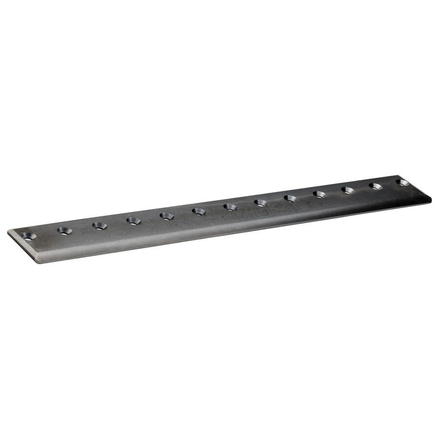623_06412e3b-3e70-4860-80b8-76191e00a5b8-1 A long, flat metal bedknife with multiple mounting holes, designed for precision cutting in lawn equipment