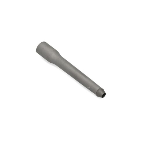 Gray hollow tine with a tapered end, designed for aerating soil and enhancing lawn health