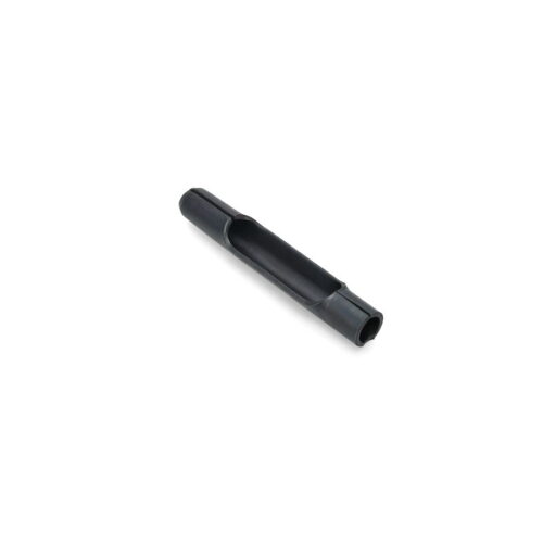 Black side eject tine with a cylindrical shape, designed for fairway maintenance equipment