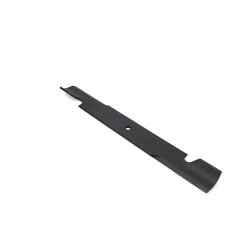 Black high sail mower blade with a curved design, showcasing sharp edges for optimal grass cutting