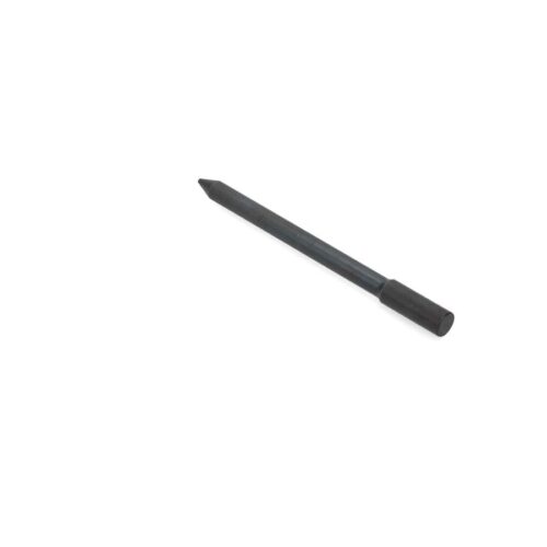 Solid round tine with a pointed end, black metal, angled view, suitable for tilling