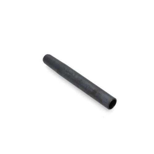A cylindrical, hollow metal tine with a dark finish, designed for lawn aeration tools