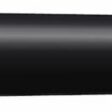 Black hollow tine with tapered end, showcasing dimensions and design for turf aeration