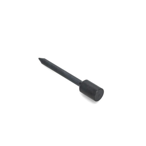 Solid round tine with a pointed end, black color, angled for effective soil penetration