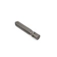 A gray metal cross tine with a rectangular shaft and rounded end, designed for tilling