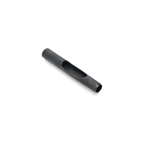 A black metal tine with a side eject design, showing a cylindrical shape and a cutout section
