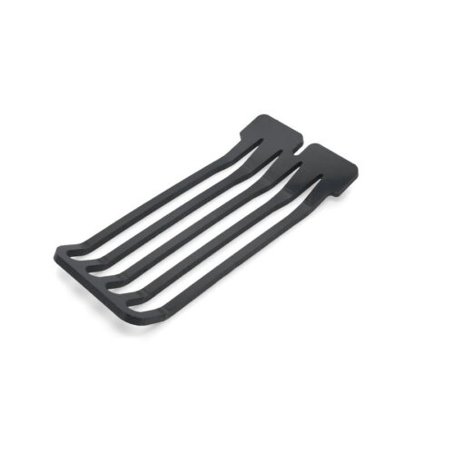 Black 8-tine turf guard tool with a flat design, showcasing its sturdy construction and functional shape