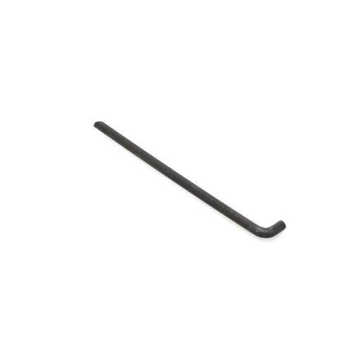 A black needle tine with a curved end, measuring 7.38 inches long and 0.313 inches wide