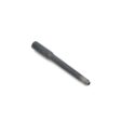 A black hollow carbide tine with a tapered end, shown from a side angle
