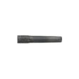 A hollow tine tool, cylindrical, dark metal, showing wear, suitable for lawn aeration