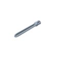 Gray cross tine tool with a tapered end, shown from a side angle against a plain background