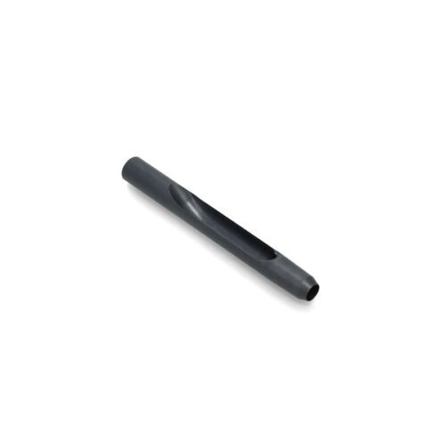 Black quad tine with a cylindrical shape and a groove, designed for gardening tools