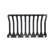 Black metal turf guard with four tines, designed for left-hand use, showcasing a sturdy construction