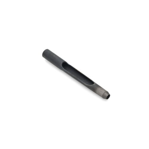 A dark metal tine with a hollow center, designed for side eject functionality in lawn equipment