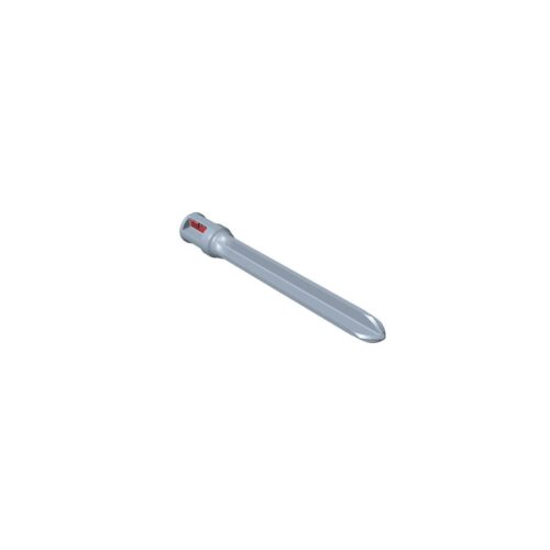 Silver cross tine with a pointed end, designed for tilling soil, shown at an angle