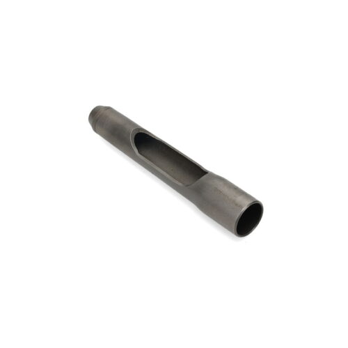 Metal side eject tine with a cylindrical shape and a cutout section, designed for tilling equipment