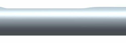 A silver carbide tine with a tapered end, shown from the side, designed for lawn equipment