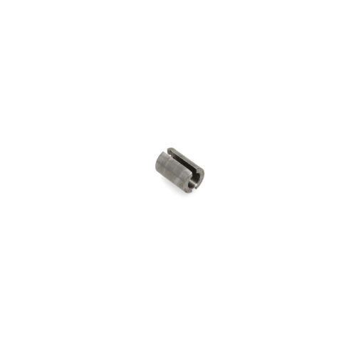 Gray metal sleeve-tine component with a cylindrical shape and a slot, designed for lawn equipment