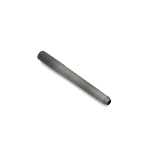 Gray hollow tine with tapered ends, showing a cylindrical shape and smooth surface