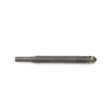 A metallic tine cross tool with a pointed end, showcasing a worn surface and cylindrical shape