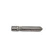 Metal cross tine with a pointed end, showing wear, designed for tilling soil