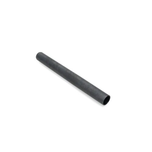 A long, cylindrical black metal mount with a hollow interior, angled for display