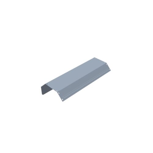 Gray metal tine shield assembly with a curved design and mounting holes for attachment