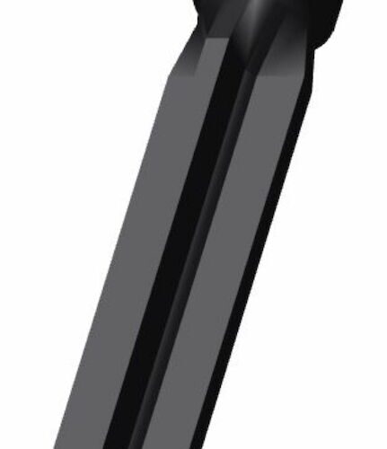 Black cross tine with a tapered end, designed for Toro Titan equipment, shown from a side angle
