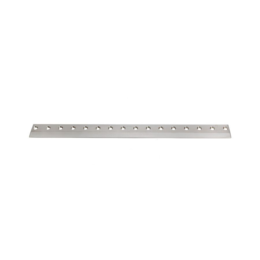 623_5dbf8788-a556-46e4-b5bc-98651ca7ea43 A long, silver bedknife with multiple mounting holes, designed for precise cutting performance