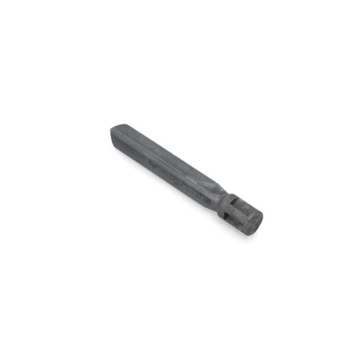 A metallic cross tine tool, 5.50 inches long, with a square end and a textured surface