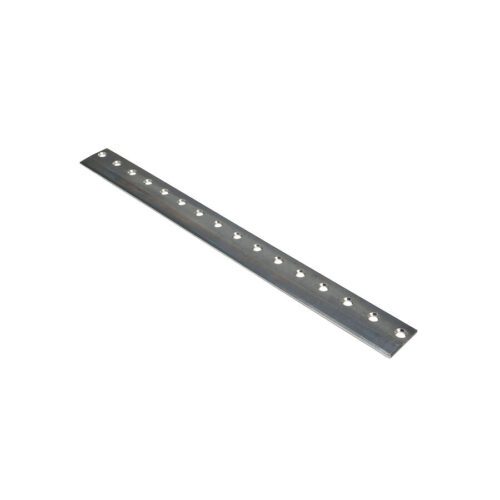 Metal bedknife with multiple mounting holes, designed for Toro lawn mowers, showcasing a sleek, durable finish