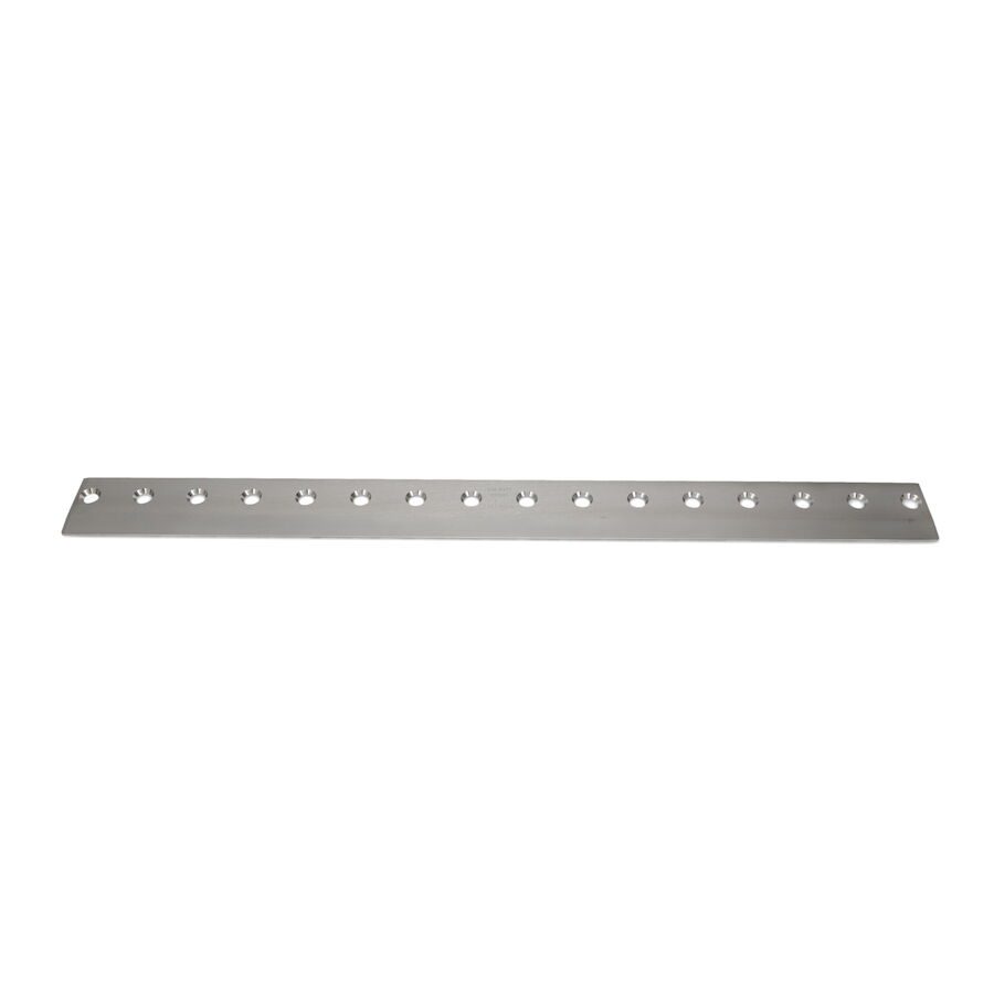 623_68ac2f92-6647-4792-a348-30f3e775a95f A long, silver bedknife with multiple mounting holes, designed for precise lawn cutting