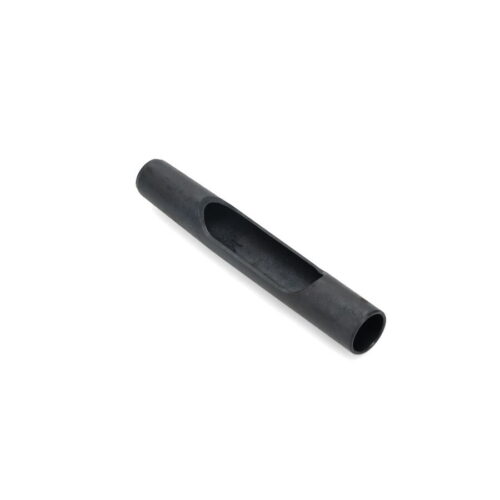 Black side eject tine with a hollow center, cylindrical shape, and smooth surface