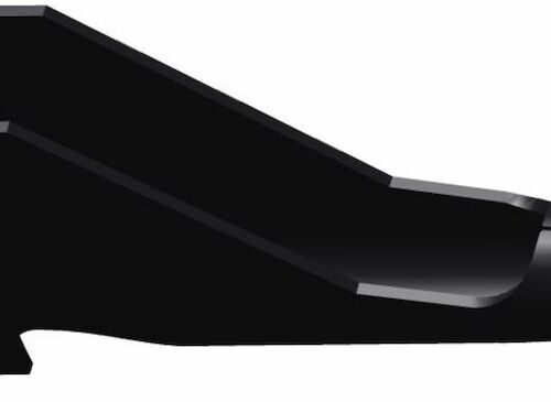 Black closed spoon tine with a curved end and mounting hole, designed for Toro equipment