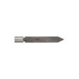 Metal slicing tine with a pointed end, featuring a cylindrical base, shown from a top-down angle
