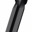 Black cross tine with a tapered end, designed for garden equipment, shown from a side angle