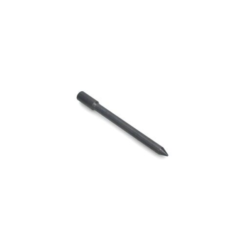 Solid metal tine with a pointed end, featuring a cylindrical base, shown from a side angle