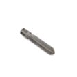 A gray cross tine tool, 4.50 inches long, with a tapered end and rust spots