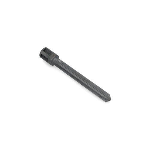 A gray metal tine with a pointed end, designed for use in gardening or landscaping tools